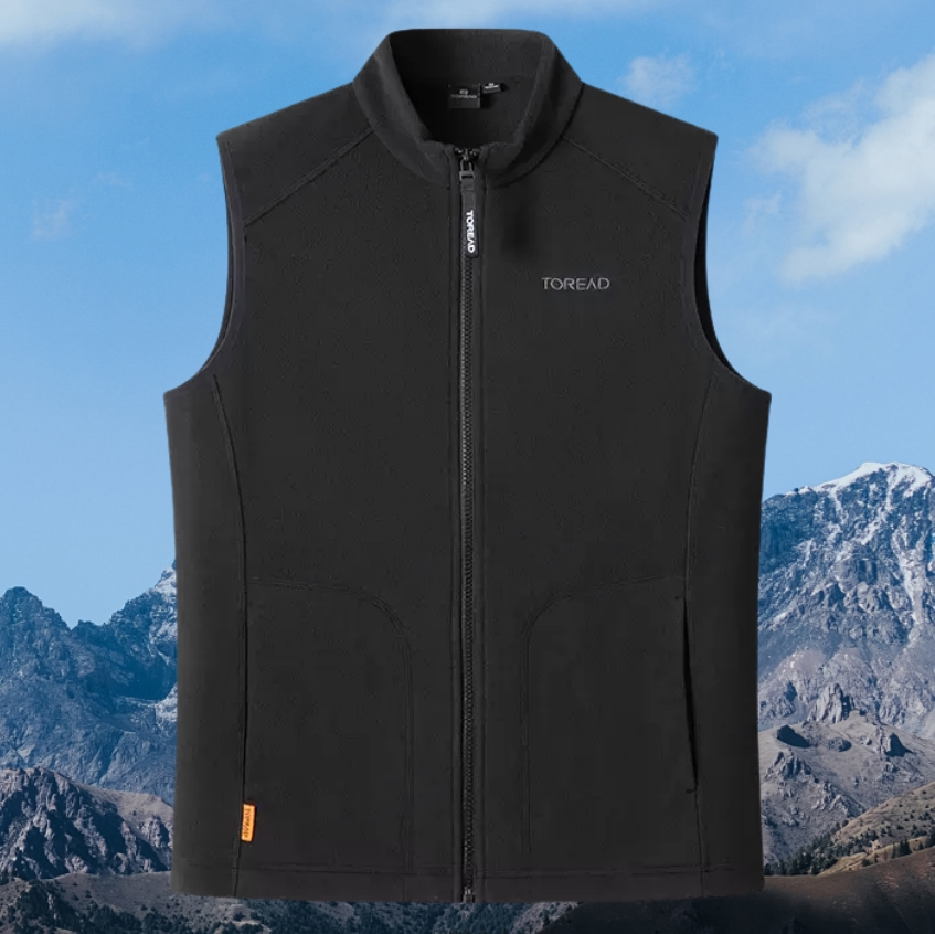 探路者运动跑步马甲抓绒开衫女装TAFFCM92725-G01X黑色保暖背心