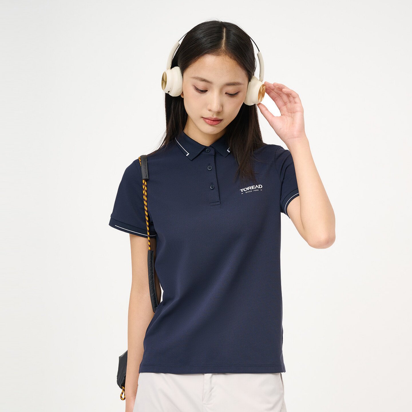 探路者户外运动速干T恤女夏快干凉感翻领短袖POLO衫内搭上衣半袖