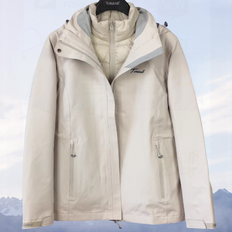 探路者白色羽绒冲锋衣女三合一秋冬户外厚外套TAWWCM92373-G89X