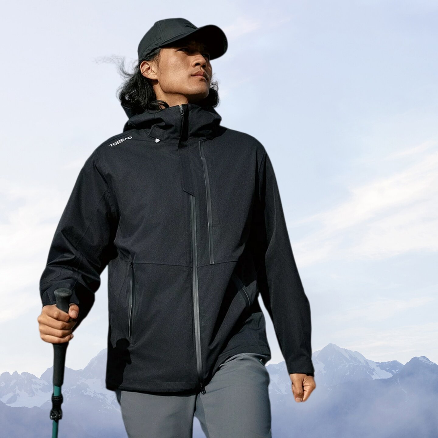 探路者黑色拉链设计抓绒衣内胆冲锋衣男三合一秋冬户外登山两件套