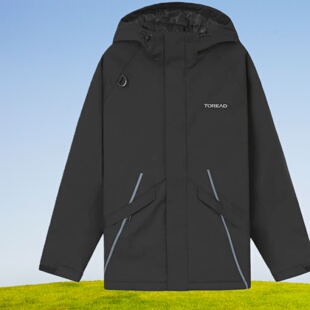 探路者黑色男式 G01X 夹棉冲锋衣秋冬户外防风保暖外套TABBBK91727