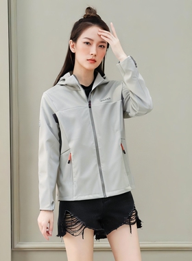 探路者25春秋薄款单层女软壳外套TAEEAN82068-L268云峰白/山影灰
