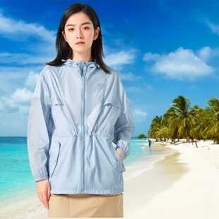 探路者宽松防晒衣女时尚收腰后开叉户外运动旅游皮肤风衣