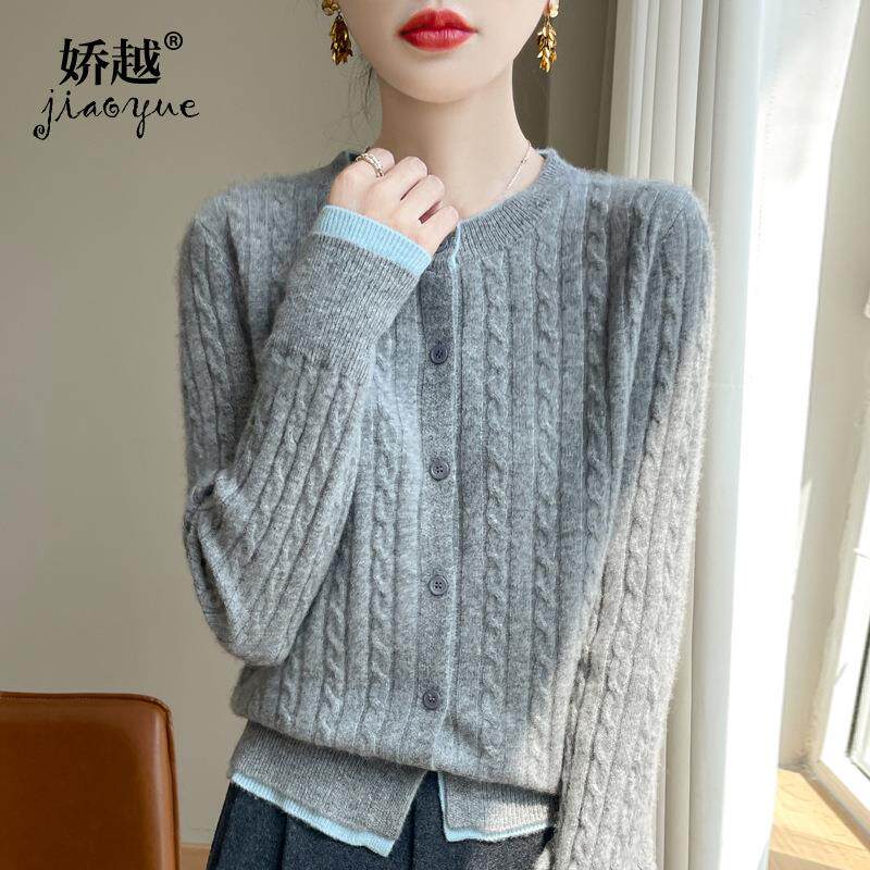 清河县娇越羊绒制品有限公司2024秋冬新款女士羊毛开衫小众绞花假