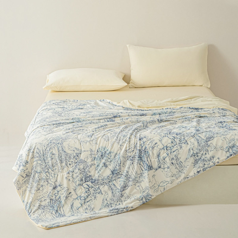 海门区静月庭纺织品厂a类云母丝高档印花夏凉被超柔丝滑凉感大豆