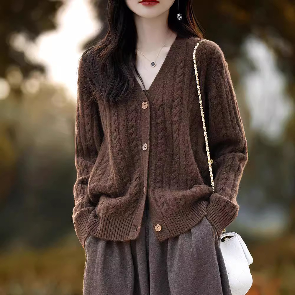 清河县众赢羊绒制品有限公司100%纯羊毛衫开衫毛衣外套女V领2025