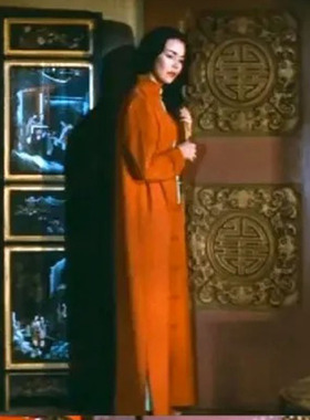 高级定制好莱坞电影同款橙色羊毛中式旗袍长款宽松国风外套礼服裙