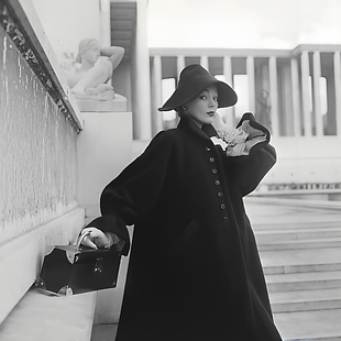 高级定制经典款vintage黑色羊绒羊毛大衣廓形宽松外套中长款复古