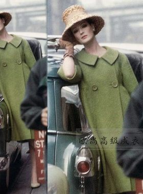 1950S复古绿色七分羊毛大衣外套