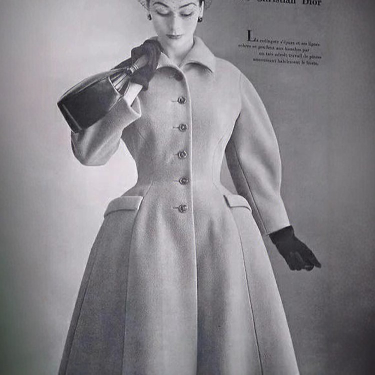 高级定制1950S经典米白色掐腰大摆羊毛大衣毛呢外套长款英伦复古