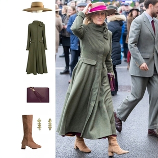 高级定制王妃同款豆绿色蝴蝶结羊毛大衣英伦老钱风外套长修身大摆