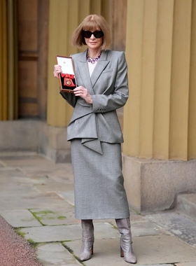 高端定制英伦复古灰色格纹羊毛西装不对称外套+长半裙西服套装裙