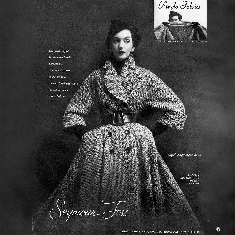 高级定制1950S灰色羊毛粗花呢羊毛大衣外套女收腰大摆型奢华大气