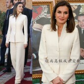 白色中式 修身 立领西装 阔腿裤 西服秋冬 套装 高级定制西班牙王后同款