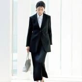 职业大牌羊毛西服商务OL 长半裙修身 高级定制黑色V领西装 外套长款
