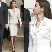 高级定制莱蒂齐亚西班牙王后同款 裙职业干练端庄 米白商务西服套装