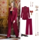 深红色纯羊毛西装 裤 外套长款 职业商务西服套装 阔腿直筒裤 公主同款
