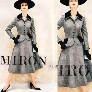 大摆半裙名媛套装 外套女修身 秋冬OL 灰色羊毛西装 高端定制复古经典