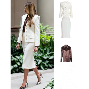 裙西服外套 套装 半裙两件职业OL 商务通勤白色全羊毛西装 秋冬新款