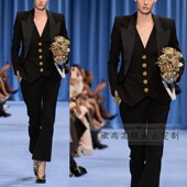 黑色修身 通勤商务套装 西装 子时尚 外套马甲裤 高级定制2024春秋新款