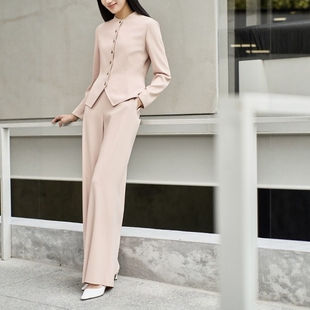 两件优雅套装 阔腿裤 浅粉色单排扣纯羊毛外套 高端定制春秋新款