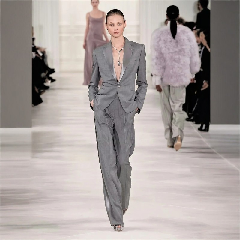 秀场经典不过时高级灰色西装外套长阔腿裤职业西服套装女修身正装