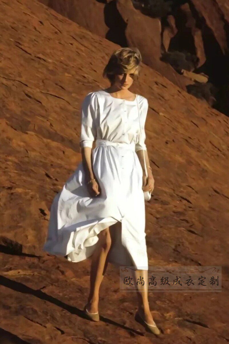高端定制戴安娜王妃同款白色方领衬衫连衣裙宽松大摆裙法式优雅夏