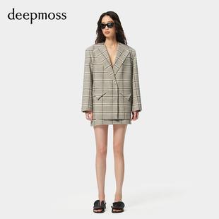 deepmoss 2024春夏新款 女装 气质外套 时尚 简约洋气格纹廓形西装