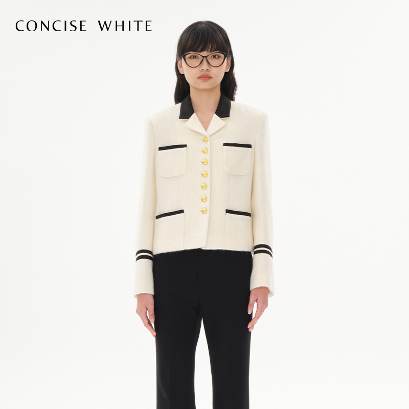 CONCISE-WHITE简白复古金扣海军风羊毛呢外套女23秋冬新品设计师