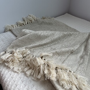 3.4斤超值重磅牛货外贸汉麻手工流苏毯色织盖毯休闲沙发毯子