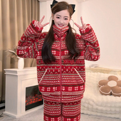 圣诞圆舞曲秋冬新款 氛围感女暖绒保暖可外穿法兰绒睡衣家居服套装