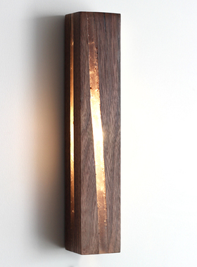 长条裂木壁灯实木侘寂灯卧室床头原木北欧日式过道走廊背景墙灯具