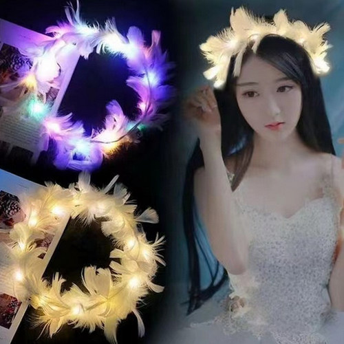 圣诞发箍天使发光羽毛聚会头箍