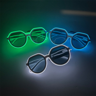 LED发光眼镜酒吧KTV夜场节目装备道具EL眼镜椭圆形复古时尚墨片镜