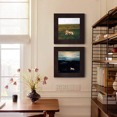 常玉小马复古客厅装饰画法式中古餐厅玄关柜摆画小众艺术组合挂画