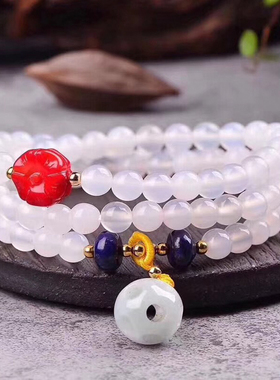 天然多圈白玛瑙翡翠路路通手链