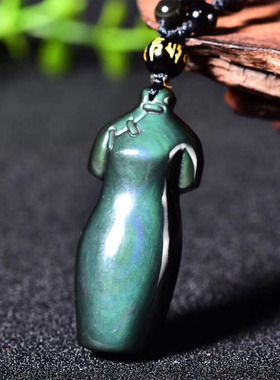 天然黑曜石旗袍吊坠