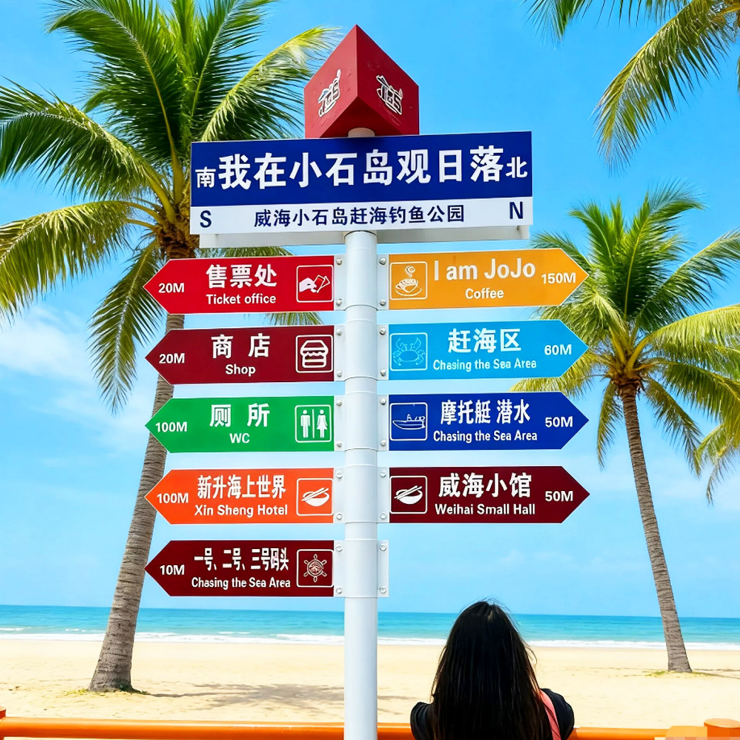 萌赐网红款导向指示牌打卡拍照