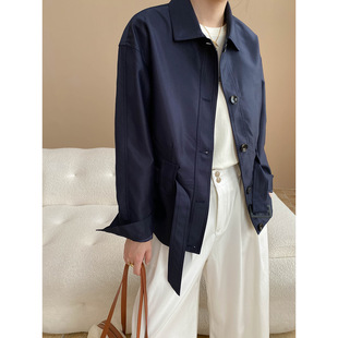 司南 英倫風(fēng)單排扣系帶收腰顯瘦短款 風(fēng)衣外套 SN7978 高階輕奢感