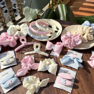 alline韩版百分号%奶油色蝴蝶结大肠发圈格子可爱甜美抓夹发绳