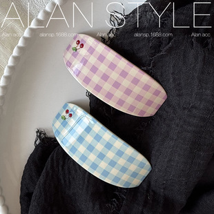 阿斓韩国发饰头饰清新蓝格子法式发夹弹簧夹侧边夹刘海夹碎发夹