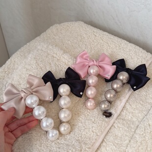 韩国同款发饰气质珍珠蝴蝶结顶夹女高级感头饰甜美半扎发卡弹簧夹