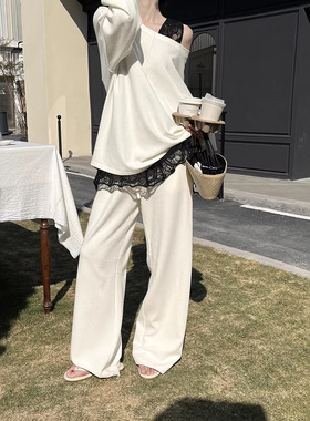 GRACETINAHOO春新正斜肩两穿卫衣肌理极简微弧形休闲裤套装TZB424