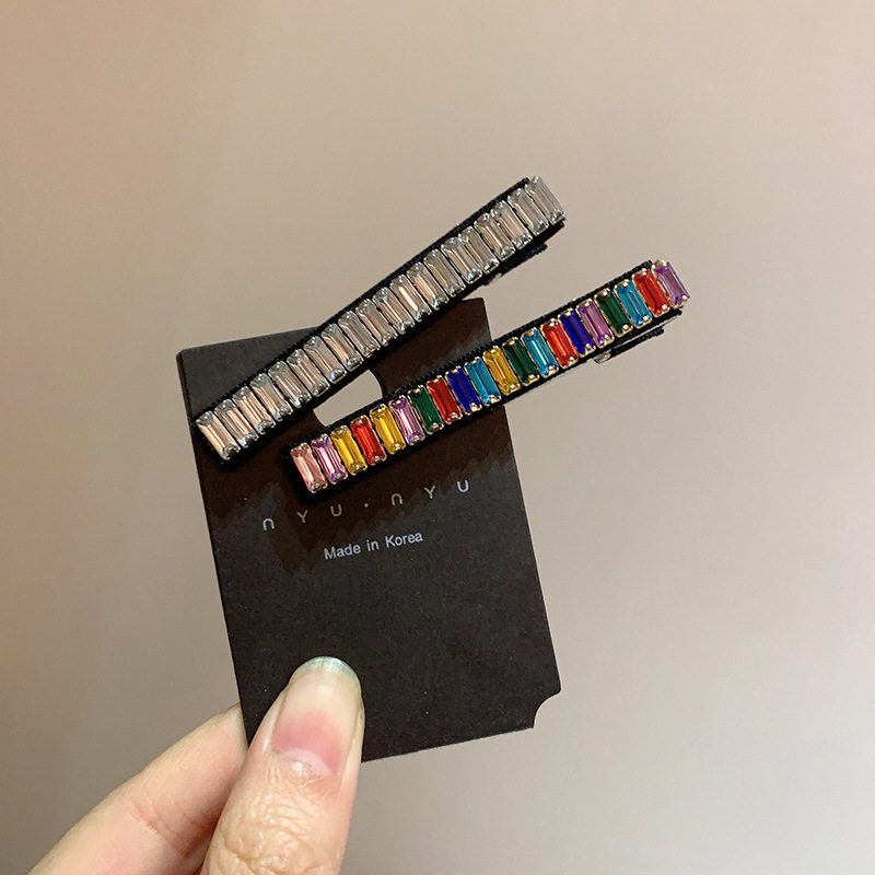 异域风情少数民族元素不规则混彩水钻一字夹鸭嘴夹侧边刘海碎发夹