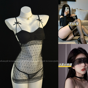 吻性感睡衣女蕾丝透视吊带睡裙高级感纯欲风家居服套装 锁骨上 花