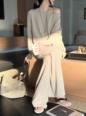 GRACETINAHOO春新正斜肩两穿卫衣肌理极简微弧形休闲裤套装TZB424