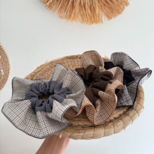 韩版新款拼色格子发圈学院风简约高级感发饰英伦风高弹力头绳头饰