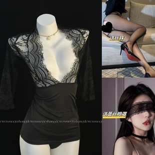 锁骨上 吻性感睡衣女蕾丝透视职业装 睡裙高级感纯欲风家居服套装