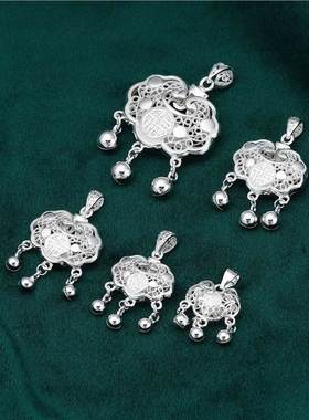 福字花丝长命锁宝宝999纯银镂空银锁婴儿银饰福锁直播引流爆款