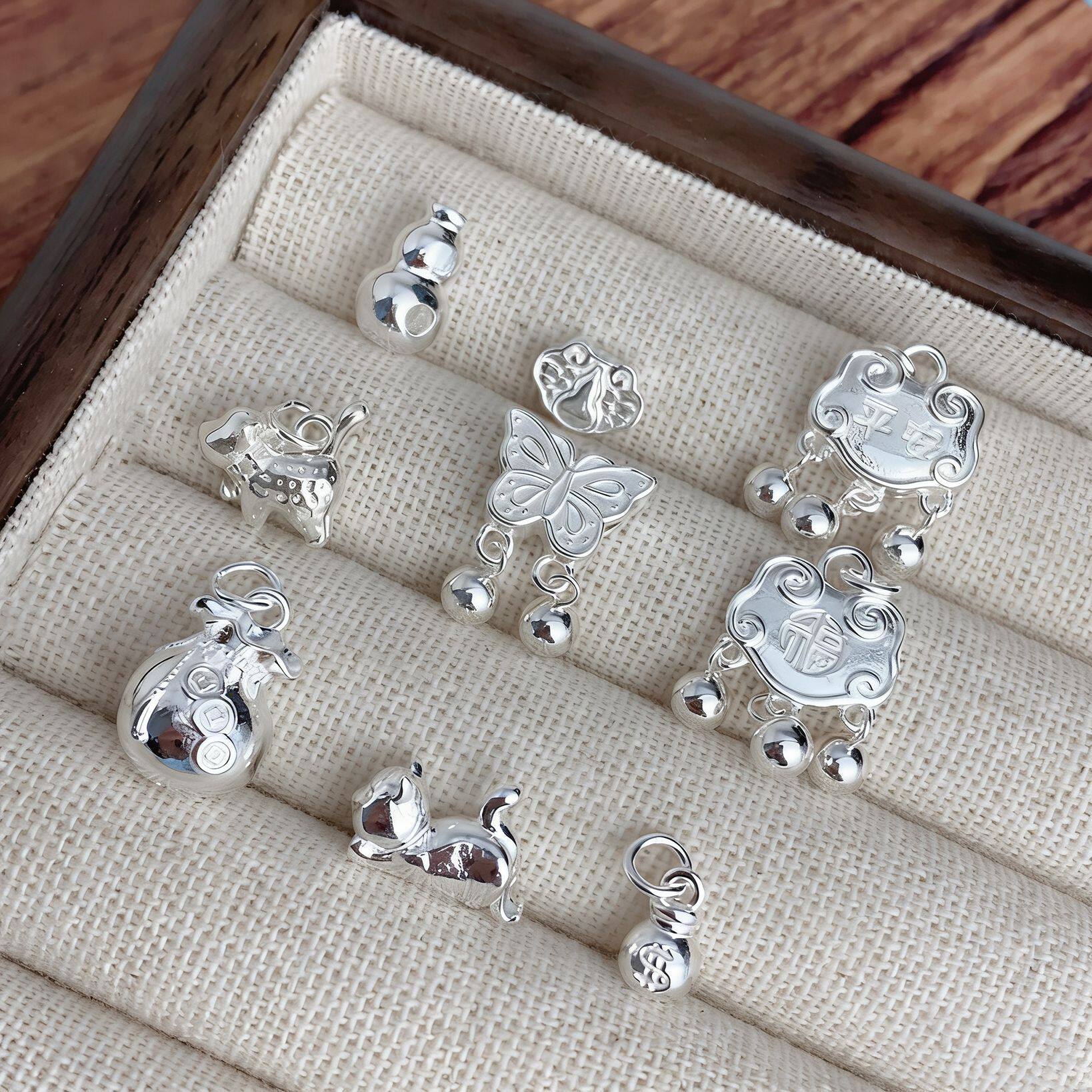 葫芦隔珠手绳配件S999足银diy手工编绳手链串珠散珠银饰品材料